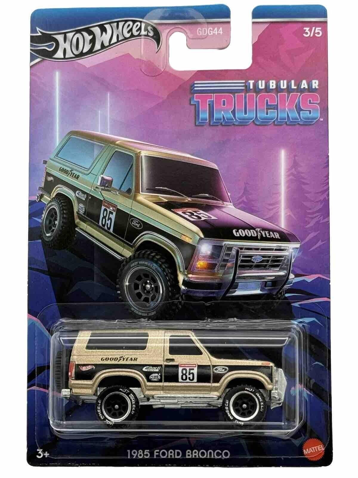 1:64 Hot Wheels 2024 Tubular Trucks GDG44-977G 1985 Ford Bronco Gold
