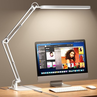 LED Desk Lamp with Slim Base - Adjustable Swing Arm Desk Light Dimmable Timer...