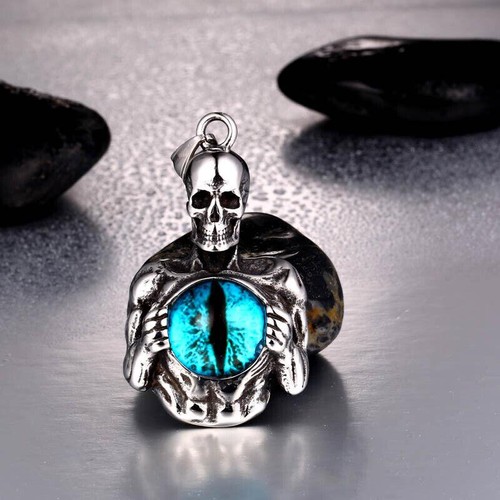 Pendant Necklace Stainless Steel Cool Men's Gothic Skeleton Skull Evil Eye Gift - Picture 5 of 34