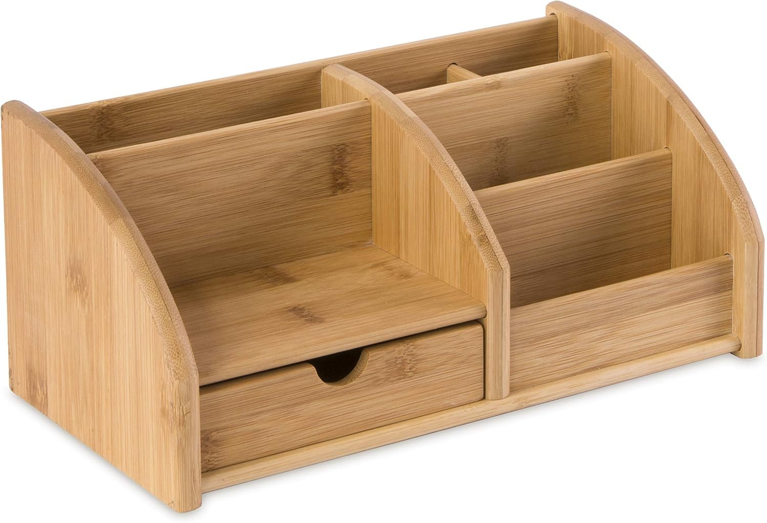 Osco Bamboo 6 Compartment & 1 Drawer Desk Organiser Pen Stationery Holder