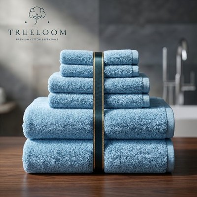 Trueloom Essential Ocean Blue Towel Set 500gsm 6-Pack Cotton Bath, Hand & Wash