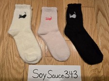 3 PAIRS WOMEN'S FUZZY PLUSH WINTER FLUFFY COZY WARM CUTE CAT CREW SOCKS SET PINK