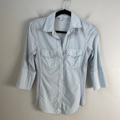 James Perse Women Small Light Blue Cotton Button Up Shirt Stretch Side Panel Top