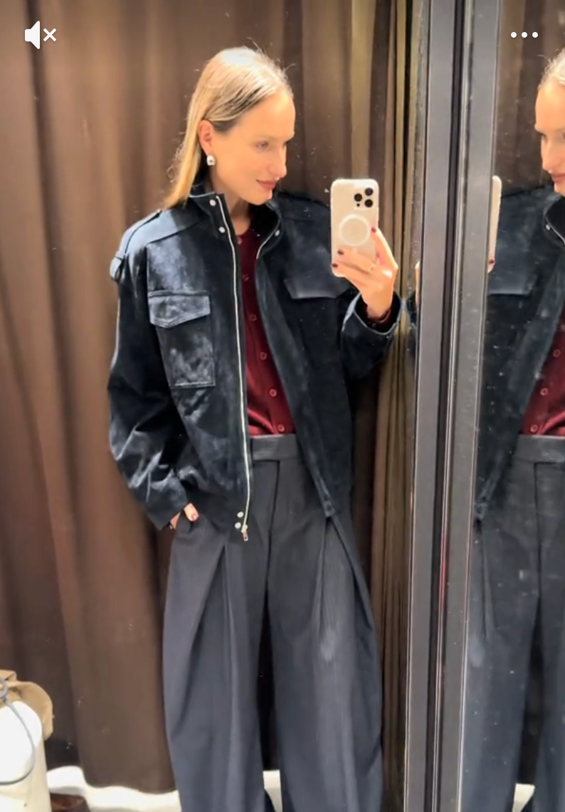 ZARA NEW WOMAN 100% SUEDE LEATHER POCKET JACKET BLUE XS-XL 4341