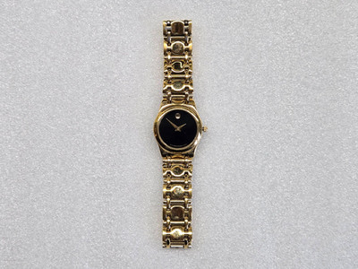 MOVADO MUSEUM BLACK DIAL GOLD-TONE ST.STEEL LADIES WATCH 88.E4.9825 PRE-OWNED