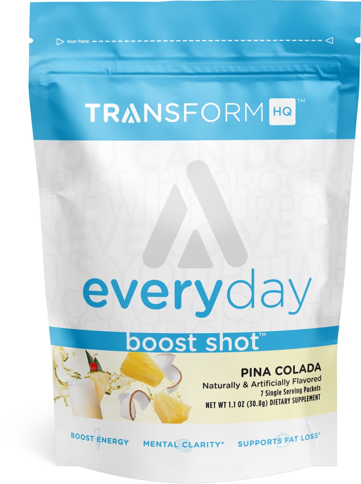 Пакеты порошковой пудры TransformHQ Boost Shot, Pina Colada Energy — 7 шт.