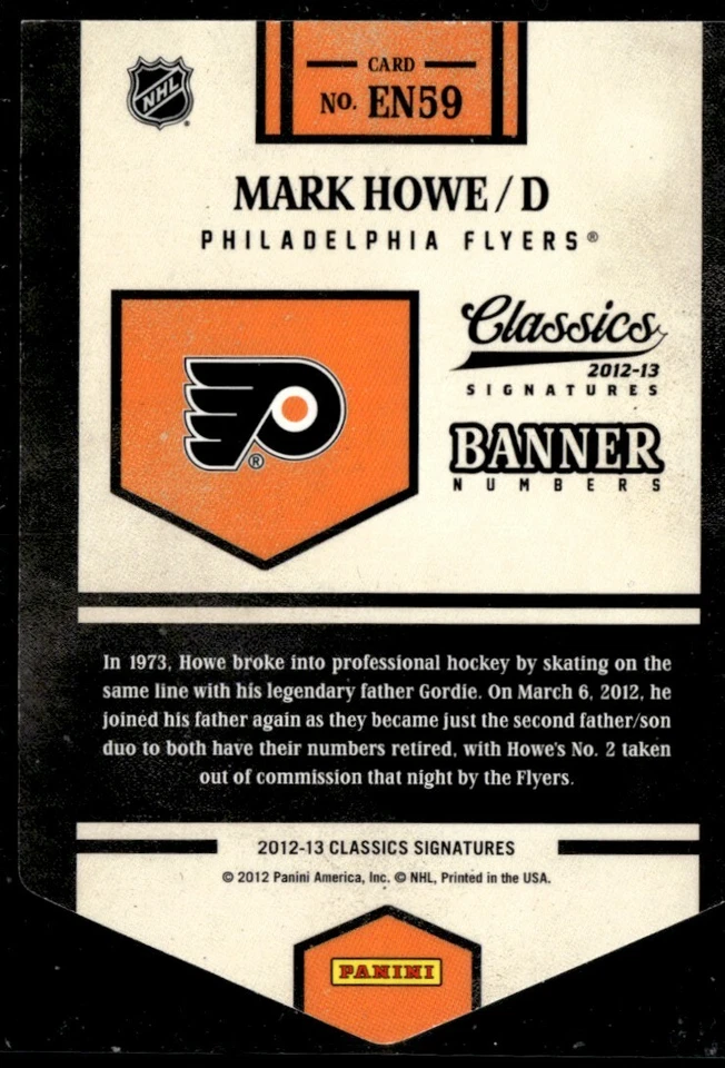 2012-13 Panini Classics Signatures Banner Numbers Mark Howe #EN59 H11R2G - Image 2 of 2