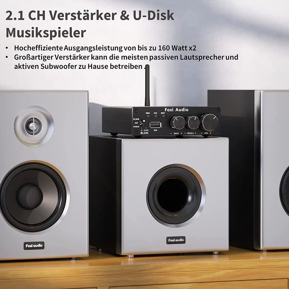 Fosi Audio BL20C 160Wx2 Bluetooth 5.0 Stereo-Audioempfänger Verstärker U-Disk - Bild 4 von 4