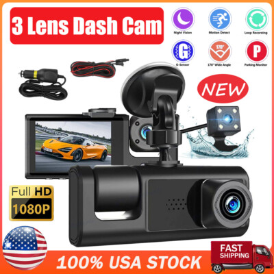 Car Dual Lens Dash Cam HD 1080P Front/Rear/Inside Video Recorder Camera G-sensor