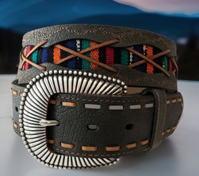 Tony Lama Unisex Western Belt SZ 36  Aztec Cloth Brown Leather Braid s-l500.jpg main image 2
