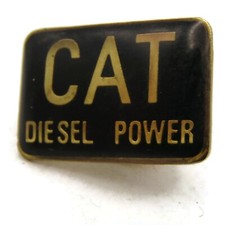 Vintage Caterpillar CAT Diesel Power Pinback Badge Black Gold Tone Enamel Lapel