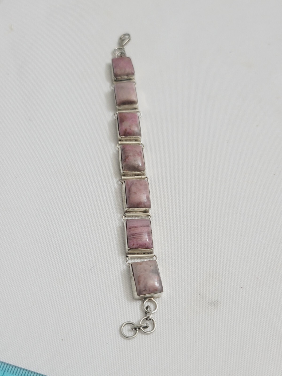 Solid 925 Sterling Silver Rhodonite Bracelet 7" I… - image 1