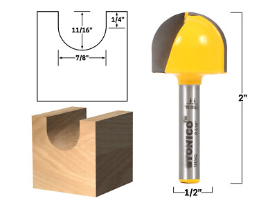 7/8'' Diameter Core Box Router Bit - 1/4'' Shank - Yonico 19104q