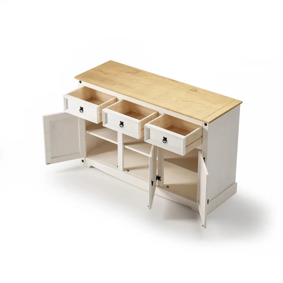 Corona Sideboard White 3 Door 3 Drawer Solid Pine Dining Mexican - Image 2 of 4