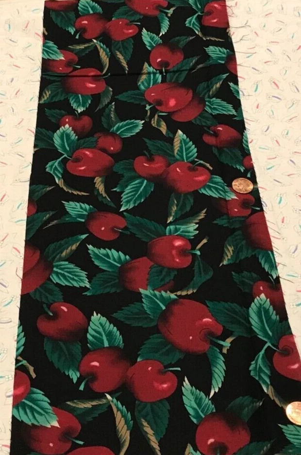 Luscious Red Cherries*Green Leaves*Black* Hoffman California*100% Cotton* 8:x21" - Image 3 of 4