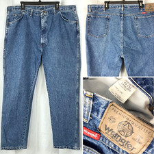 Wrangler Vtg Denim Jeans Mens size 42 x 31 True Fit Stonewashed USA Made Blue