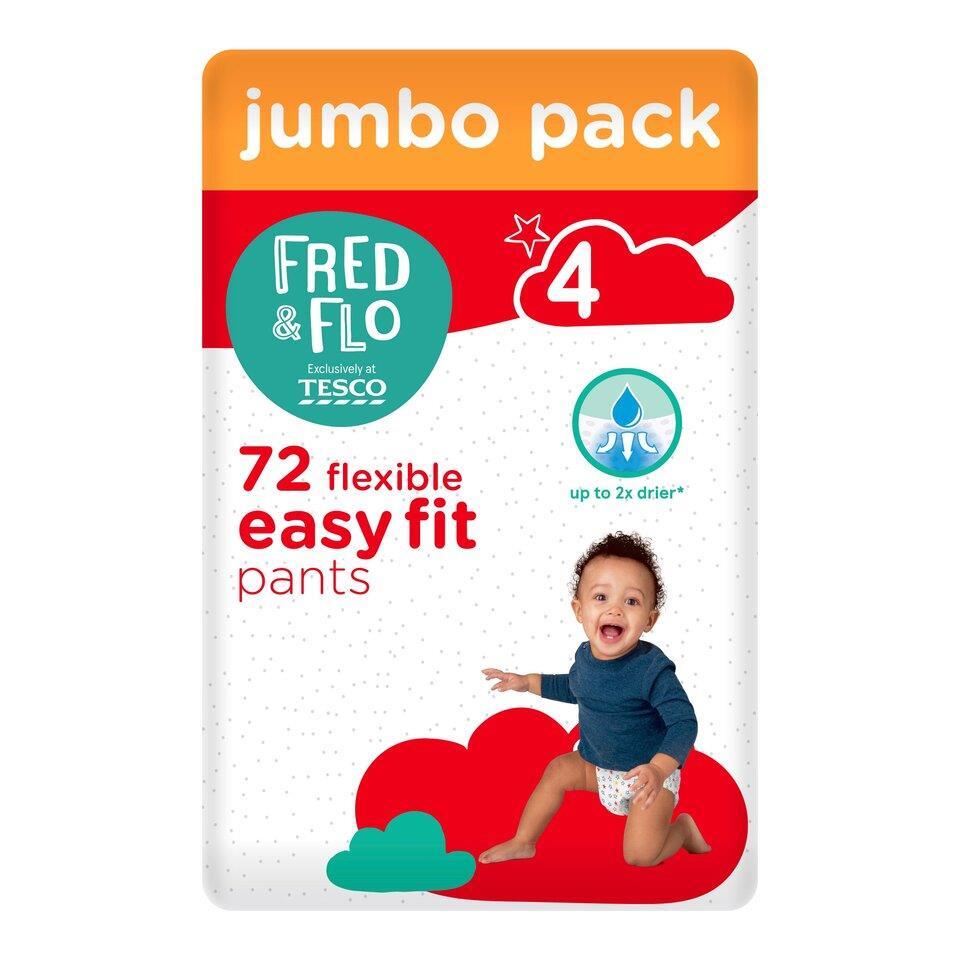 Fred Flo Size Nappy Pants 72 Pack bundle with Nappy Bags