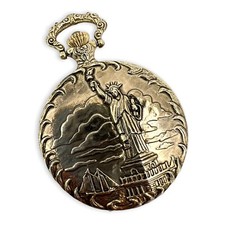 Gold Tone Pocket Watch Commemorative 1886-1986 Statue of Liberty