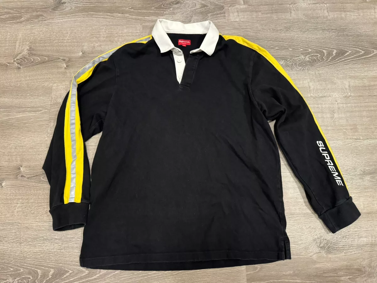 Supreme Reflective Long Sleeve Polo Stripe Rugby Shirt Size XL Black