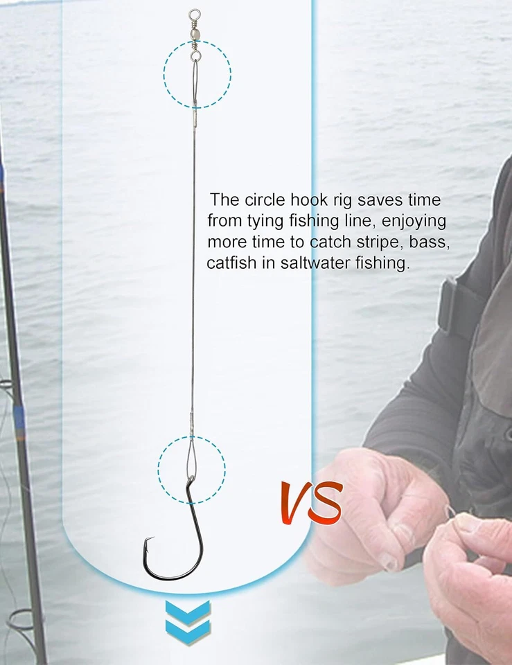 20 Pack Heavy Duty Circle Hook with Leader Wire Bass Catfish Fishing Lure Rig - Image 3 of 4