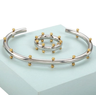 Set 2 Stück Armband Ring Minimalistisch Perlen Wasserdicht Band Manschette Armreif Bicolor