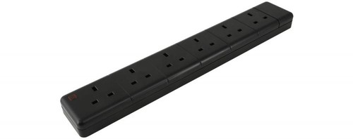 Mercury 429.655 6-Gang Rewirable Neon Power Indicator Trailing Socket - Black - Picture 2 of 4