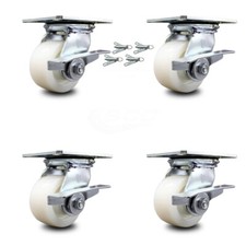 4 Inch Nylon Caster Set with Roller Bearing and Brakes/Swivel Locks SCC