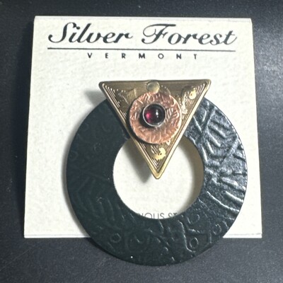 Vintage Silver Forest Hand Crafted Vermont Brooch Pin Round Triangle MCM Artsy