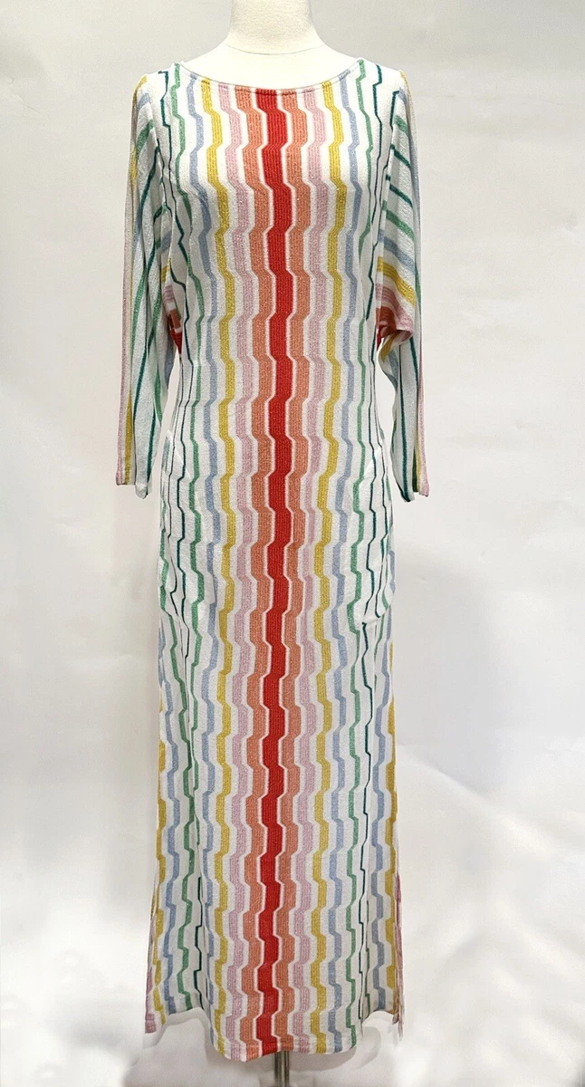 MISSONI MARE Multicolor Striped Long Sleeve Open Back Knit Maxi Dress IT40 US 4