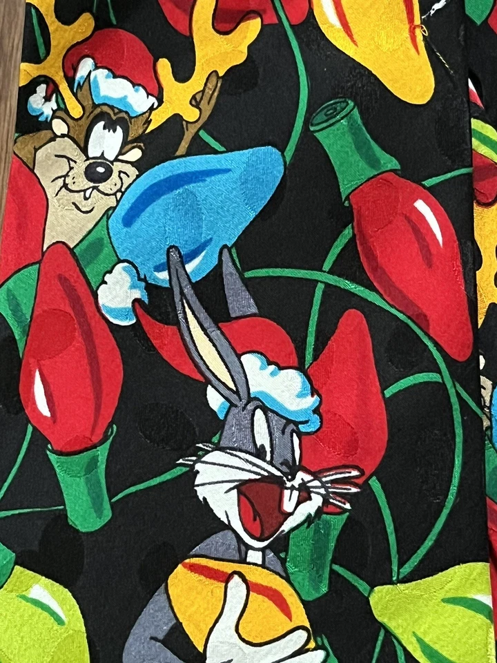 Винтажный рождественский шелковый галстук 1994 Looney Tunes 58 дюймов Xmas Taz Tweety Bugs - Изображение 3 из 4
