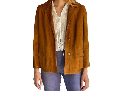 Vintage 80-90er Wildleder Lederjacke Damen Stylisch Knopf Mantel Designer Jacke