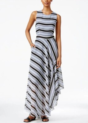 asymmetrical striped maxi dress Multi Stripe Asymmetric Sleeveless Maxi Dress