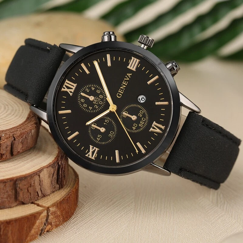 Geneva men's quartz deals watch leather band