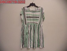 Women's Green Striped Colorblock Pockets Round Neckline Mini Dress, L 2584742