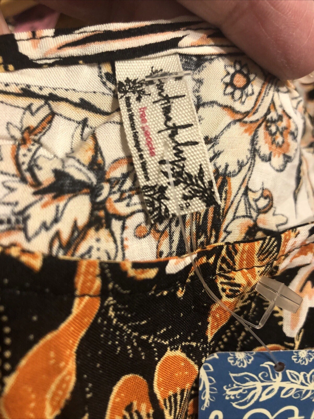 PALM ANGELS Abito basso Free People Intimately Maxi Hi taglia S nero arancione floreale smockato nuovo con etichette