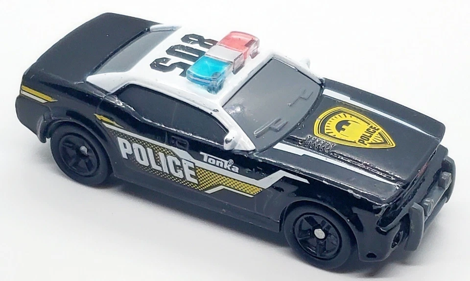 2013 TONKA FUNRISE #805 BLACK 1:55 DIECAST 3 1/2" POLICE CAR W/ WHITE & YELLOW  - Image 2 of 4