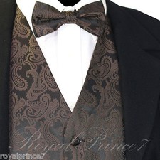 BROWN XS to 6XL Paisley Tuxedo Suit Dress Vest Waistcoat  Bow tie Wedding