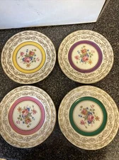 Set Of Four Gorgeous Antique M & R Hand Painted Pink Floral Bouquet Plates