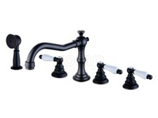 Oil Rubbed Bronze Bathtub Deck Mount Mixer Faucet Handheld Shower 5 Holes Taps