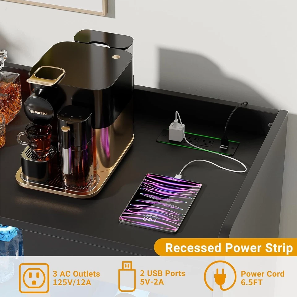 Armario de licor de 40" para bar de vinos armario de buffet con toma de corriente y LED Foto 4 de 4