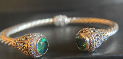Sarda, Bali Made,Sterling,  Bali Hai  Topaz Tip to Tip Cable Bracelet, Sm Wrist