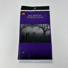 Halloween Graveyard Scene Wall Cover 42x72 Plastic Backdrop Haunted House Decor