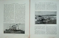 Old Antique Print Russo-Japanese War Battle Ship Varyag Vladivostok Town