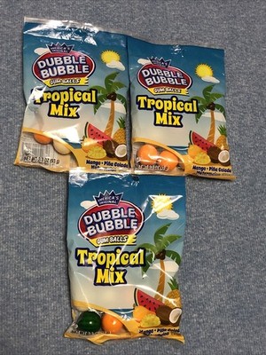 3 PACK ~ America's Original Dubble Bubble 3.3 oz. TROPICAL MIX Gum Balls NEW!!!