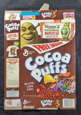 2004 General Mills Cocoa Puffs Shrek 2 Glow-in-the-Dark Watch Cereal Box Flat