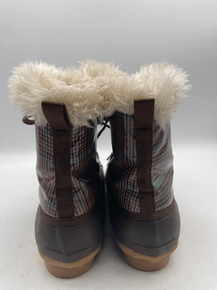 Sporto Steel Shank Rain Boot Women's Sz 8M Brown Checked Lace Up Fur Trim Lined - Image 3 of 4