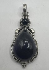 Pear Shape Cabochon Amethyst Set Sterling Silver Pendant (14.75g)