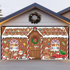 16x7Ft Christmas Garage Door Banner Gingerbread Santa Snowman Holiday Decor