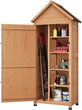 Outdoor Wooden Storage Shed Vertical Cabinet w/ 4 Shel & Door Garden Tool Shed
