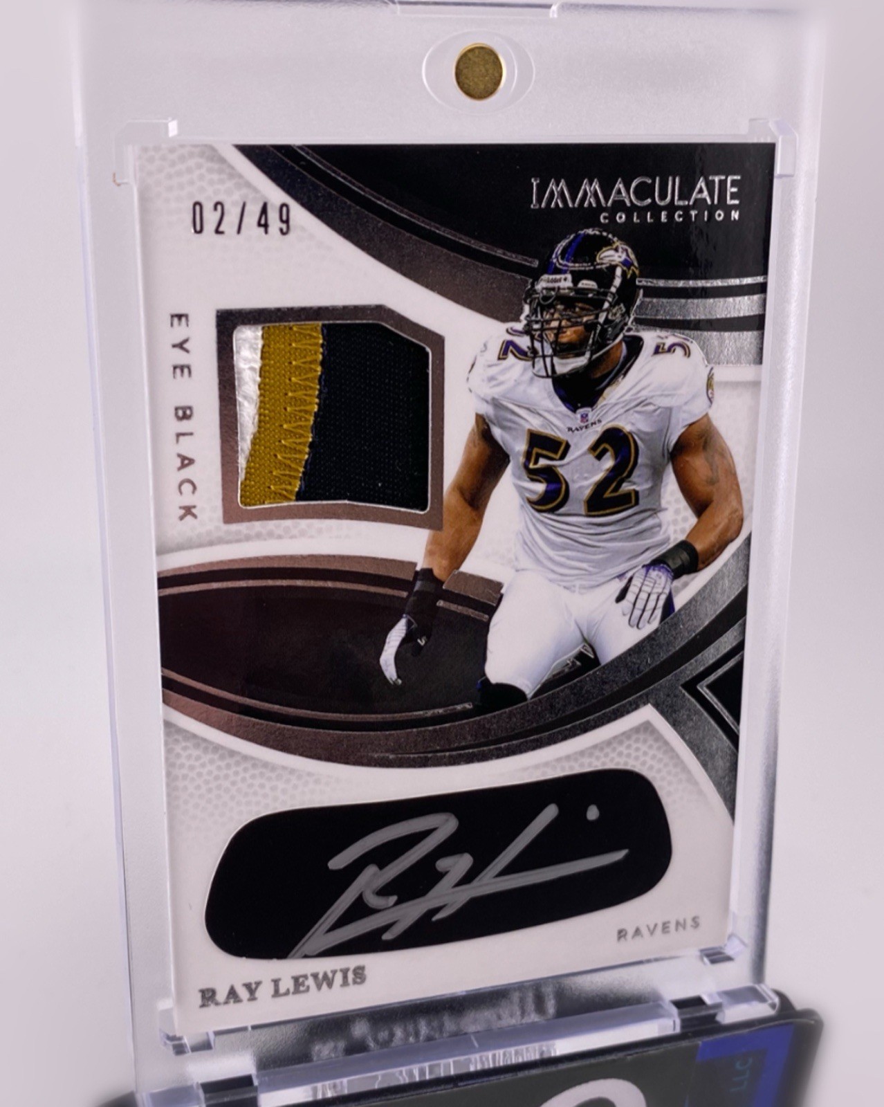 Ray Lewis 2025 Immaculate Collection Eye Black  Patch Auto /49 SSP Ravens HOF view 3